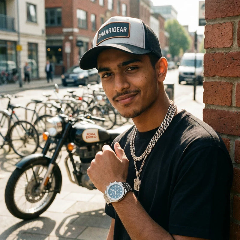 Men’s accessories by BhaariGear including caps, chains, bracelets, and lifestyle add-ons for streetwear style