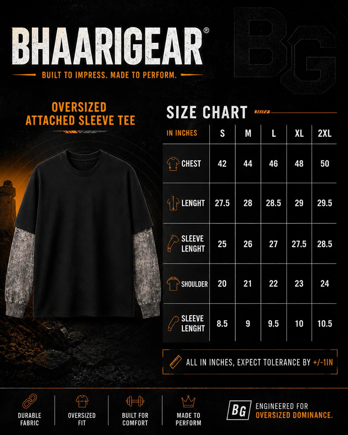 Size.chartOversized layerd t-shirt