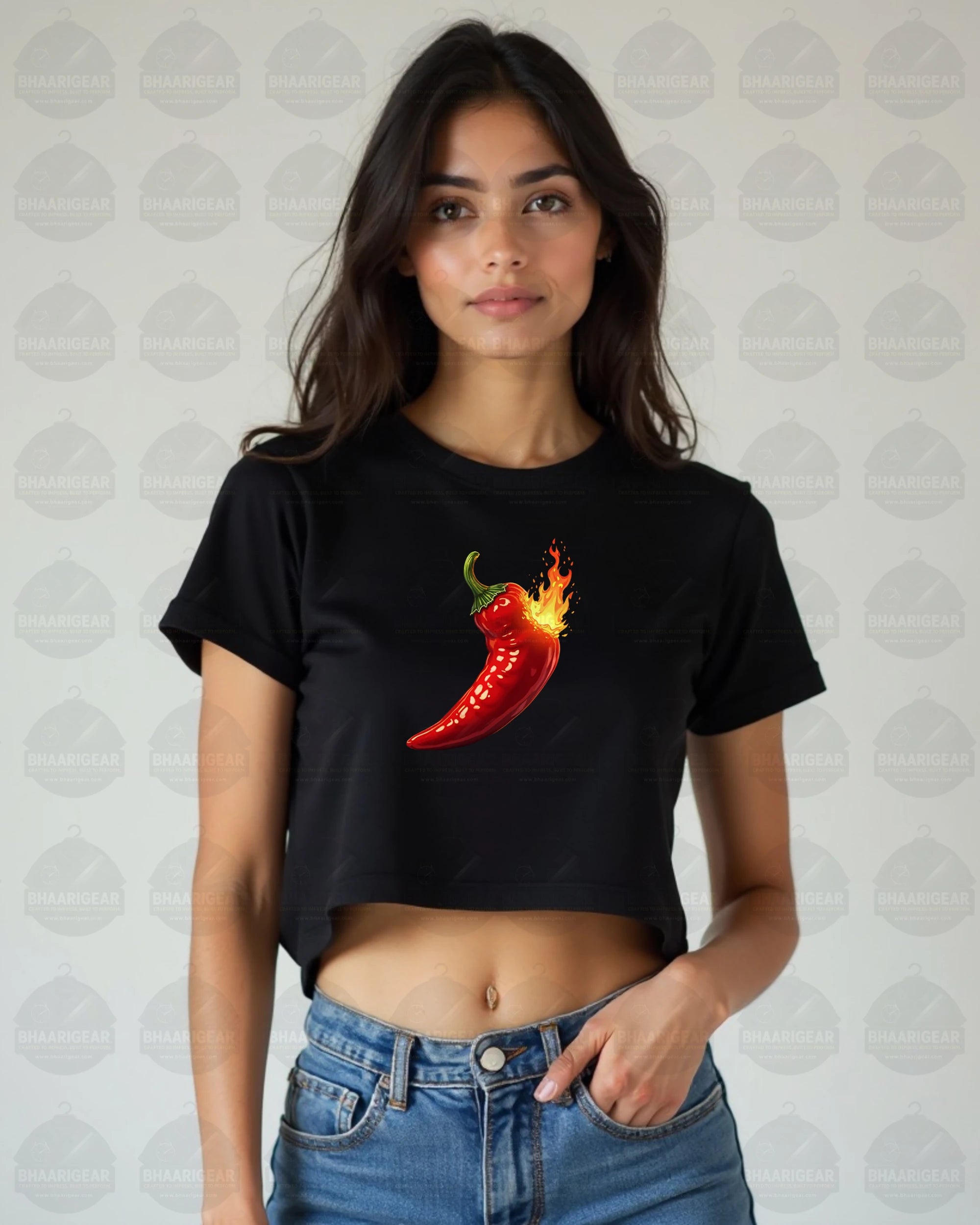 Women Chilli Crop Top – Bold Fire Graphic | BhaariGear® - BhaariGear