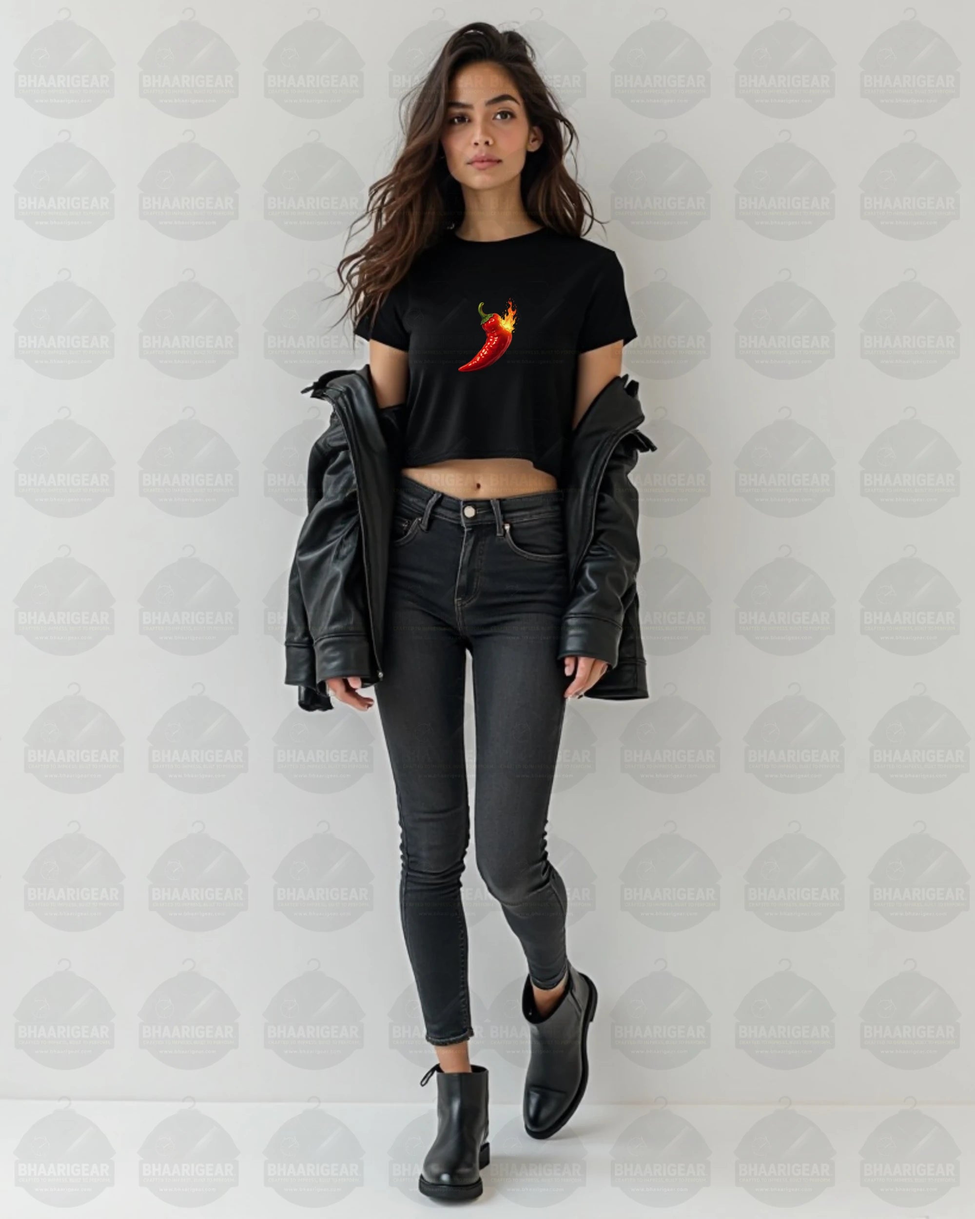 Women Chilli Crop Top – Bold Fire Graphic | BhaariGear® - BhaariGear