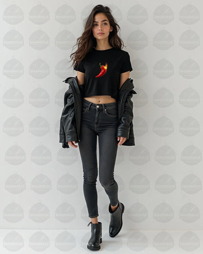 Women Chilli Crop Top – Bold Fire Graphic | BhaariGear® - BhaariGear