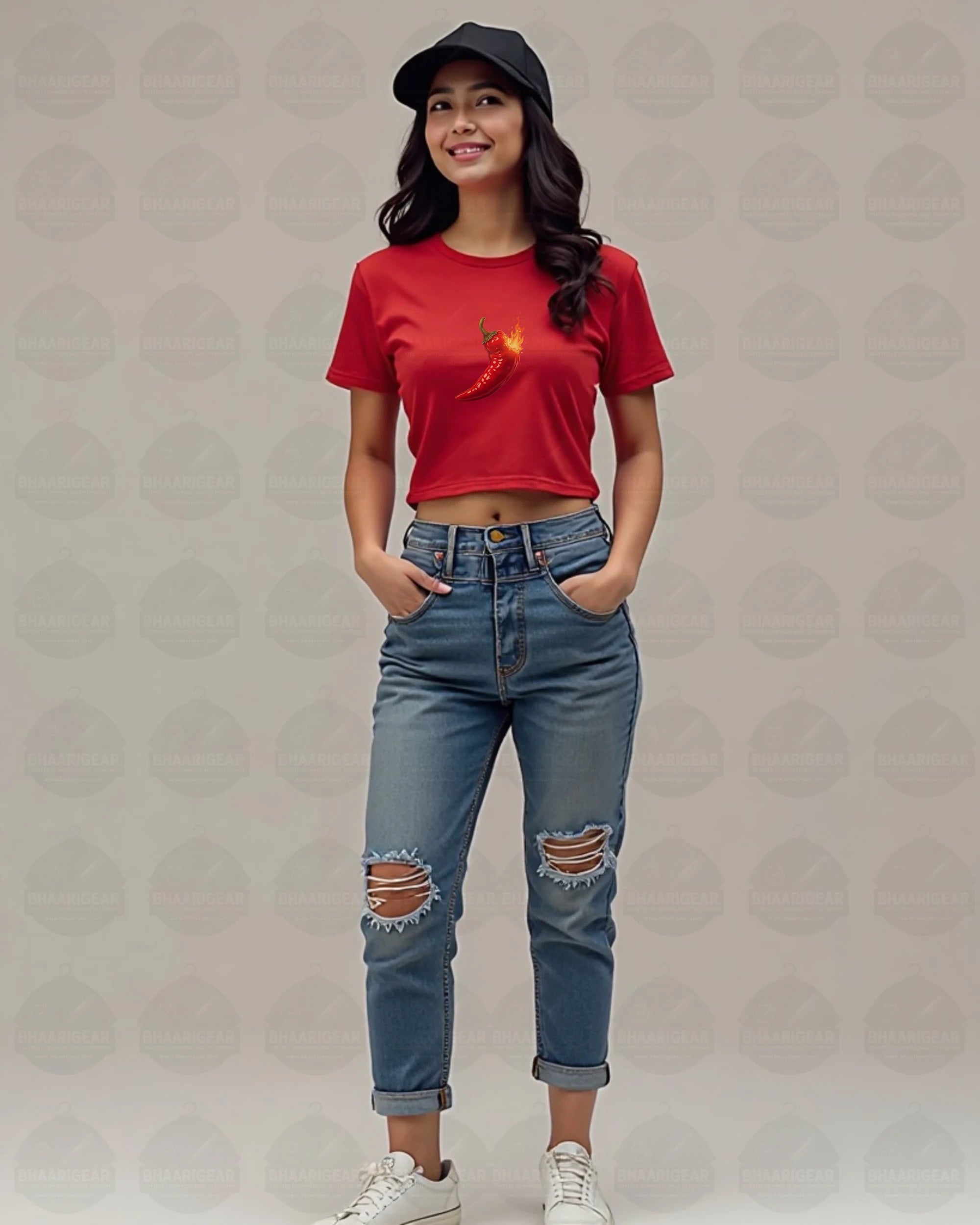 Women Chilli Crop Top – Bold Fire Graphic | BhaariGear® - BhaariGear