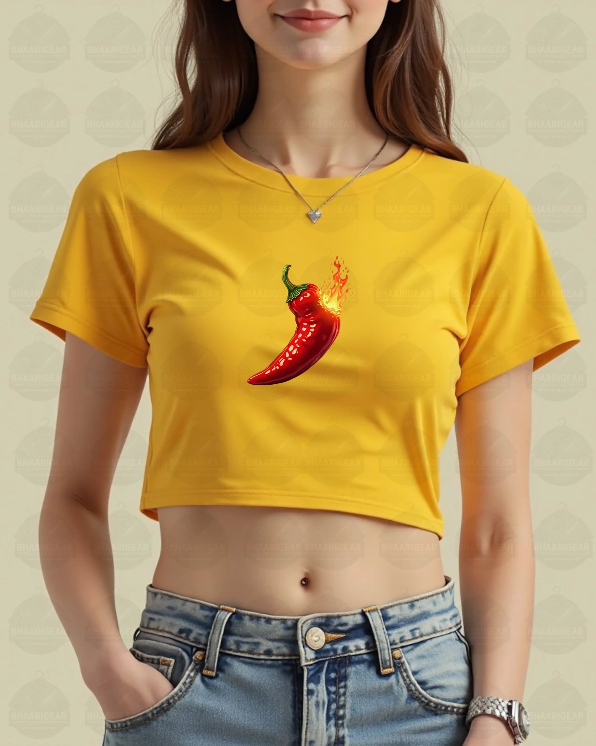 Women Chilli Crop Top – Bold Fire Graphic | BhaariGear® - BhaariGear