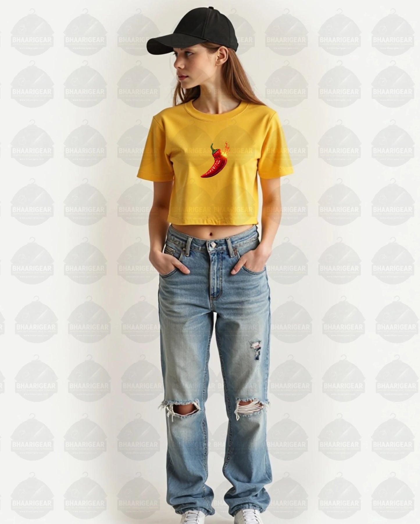 Women Chilli Crop Top – Bold Fire Graphic | BhaariGear® - BhaariGear