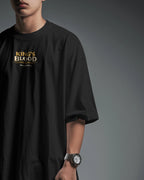 Black Kings Blood Legacy graphic oversized T-shirt by BhaariGear, showing side and front view with bold design details.