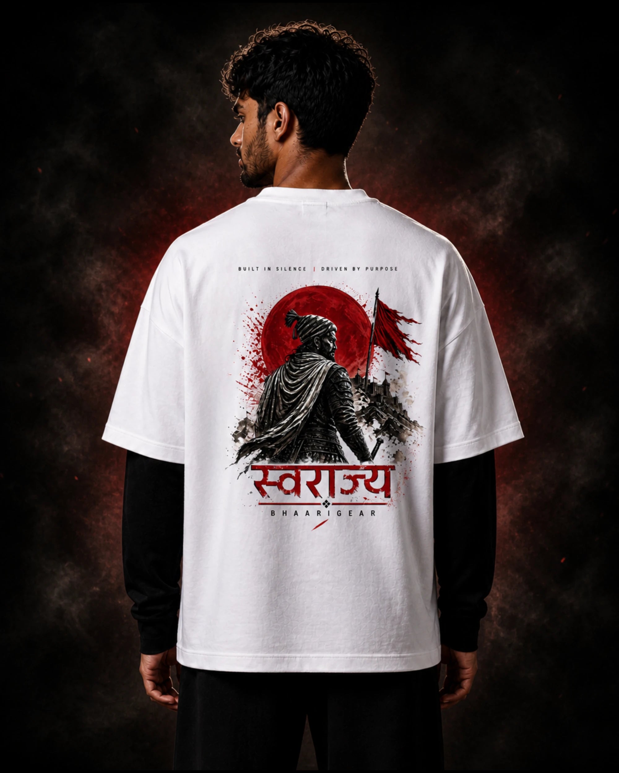 Swarajya Red Moon Warrior T Shirt Oversized | BhaariGear