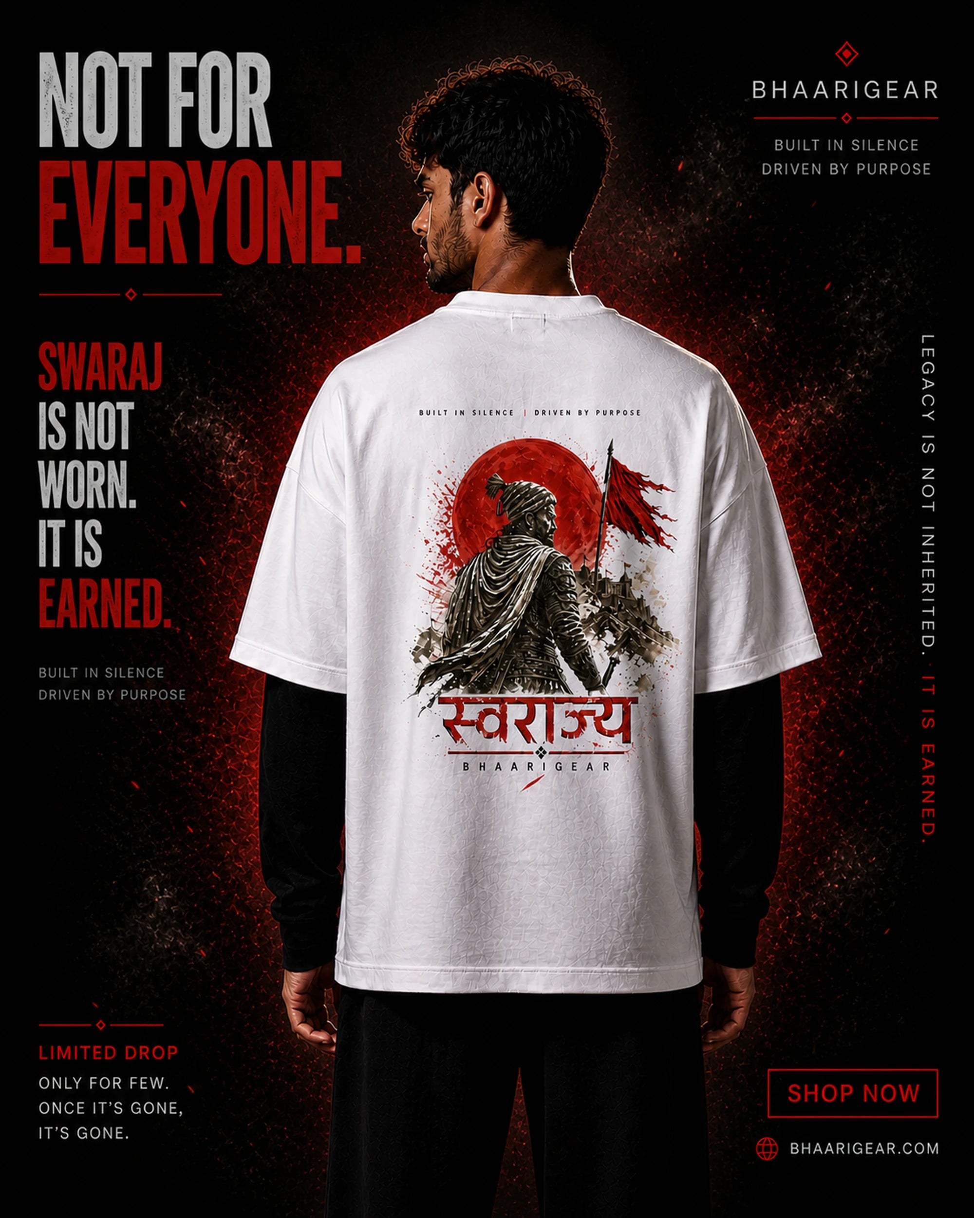 Swarajya Red Moon Warrior T Shirt Oversized | BhaariGear