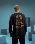 Discipline of a Soldier Rage of a Rebel graphic t shirt showing split design of modern Indian soldier and Maratha warrior with Marathi dog tag colour black