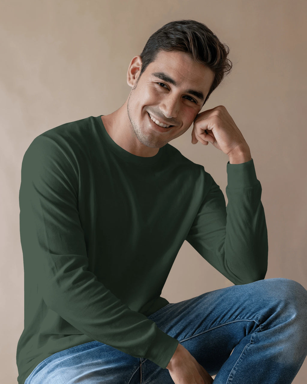 Discipline of a Soldier Rage of a Rebel graphic t shirt showing split design of modern Indian soldier and Maratha warrior with Marathi dog tag colour bottle green_frontview