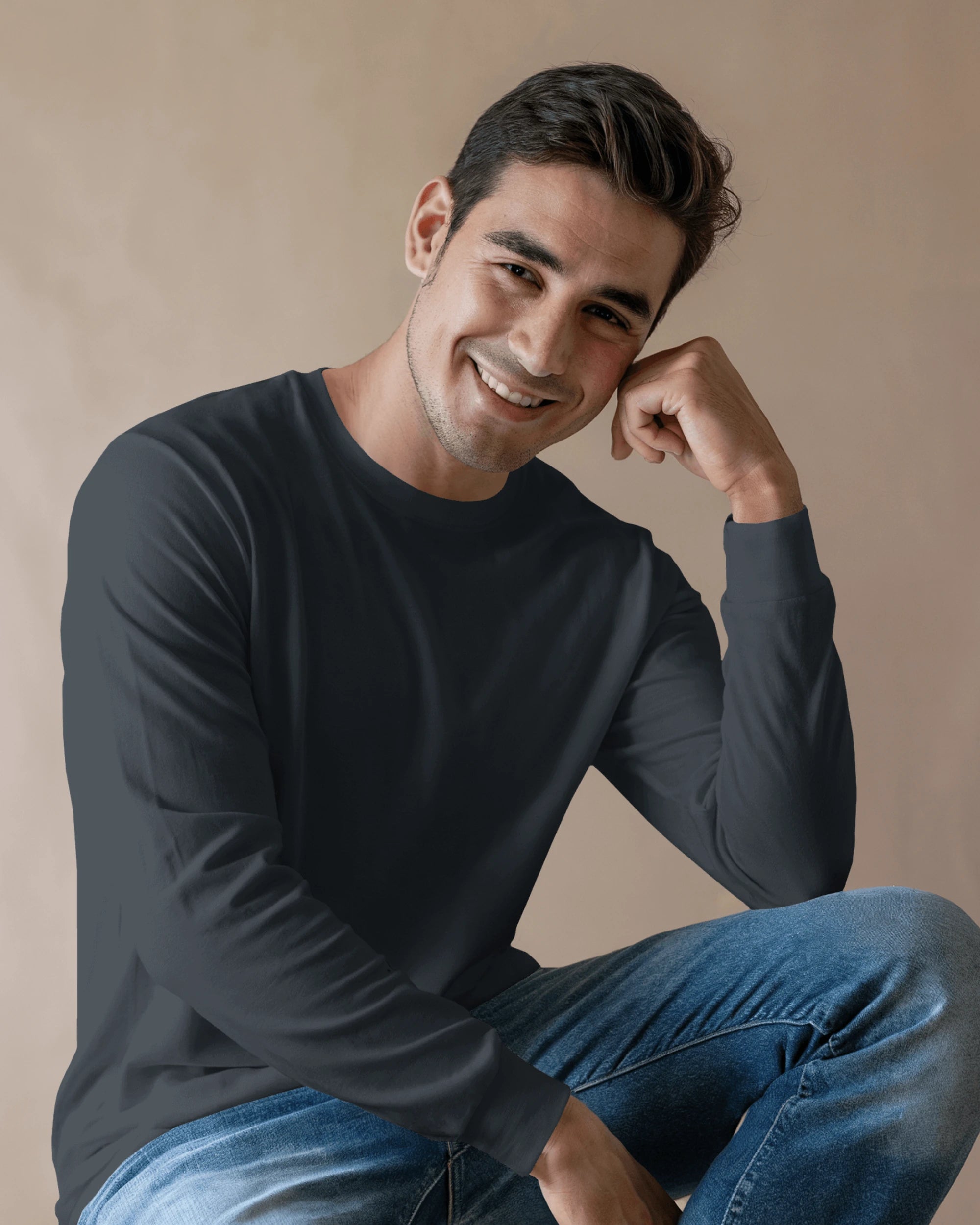 Discipline of a Soldier Rage of a Rebel graphic t shirt showing split design of modern Indian soldier and Maratha warrior with Marathi dog tag colour navyblue_frontview