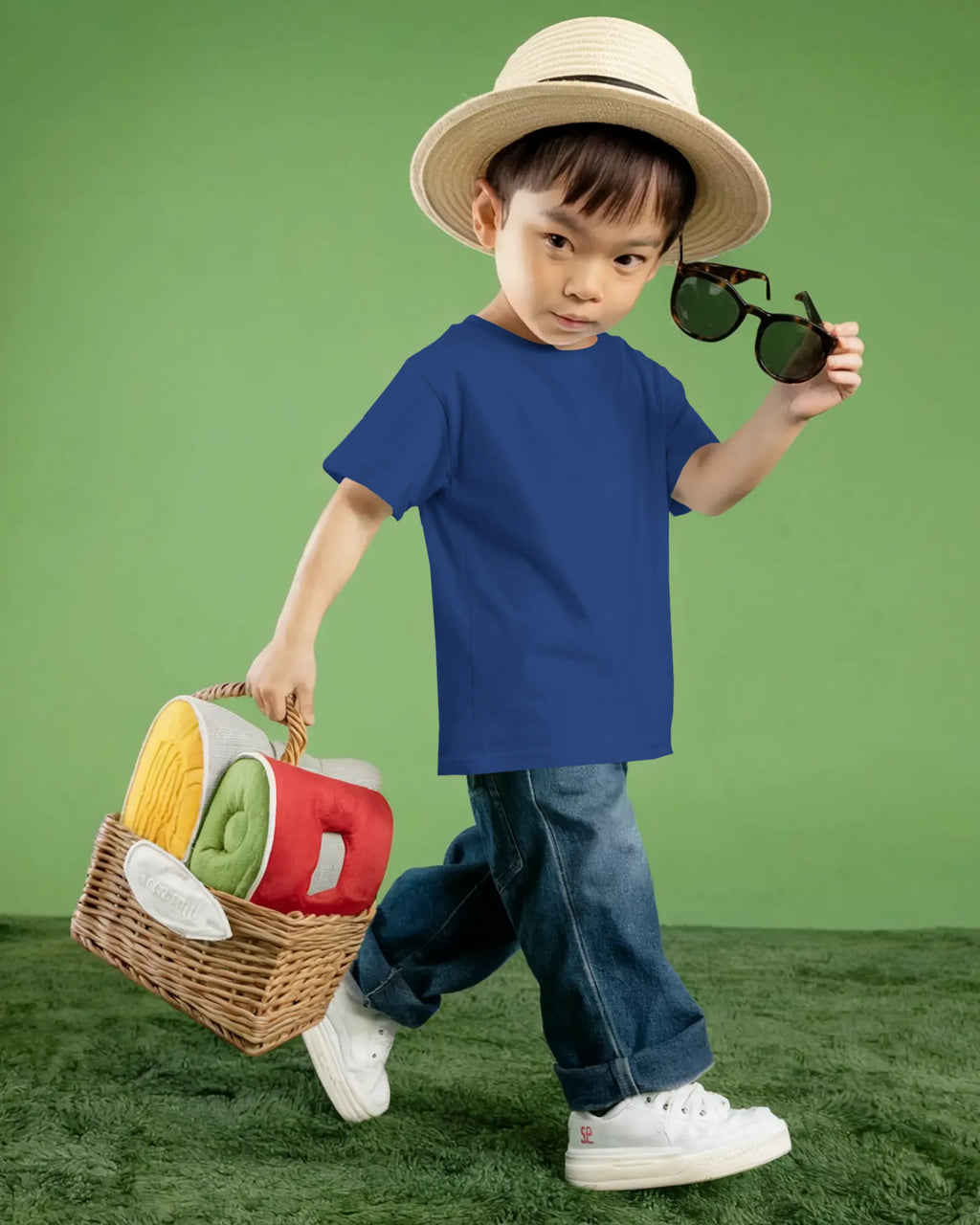 Royal blue Spirit of Raje Kids T-shirt by BhaariGear featuring a warrior legacy design on the front.