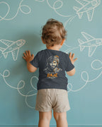 Navy blue girls' T-shirt by BhaariGear featuring a warrior legacy design on the back, suitable for kids.