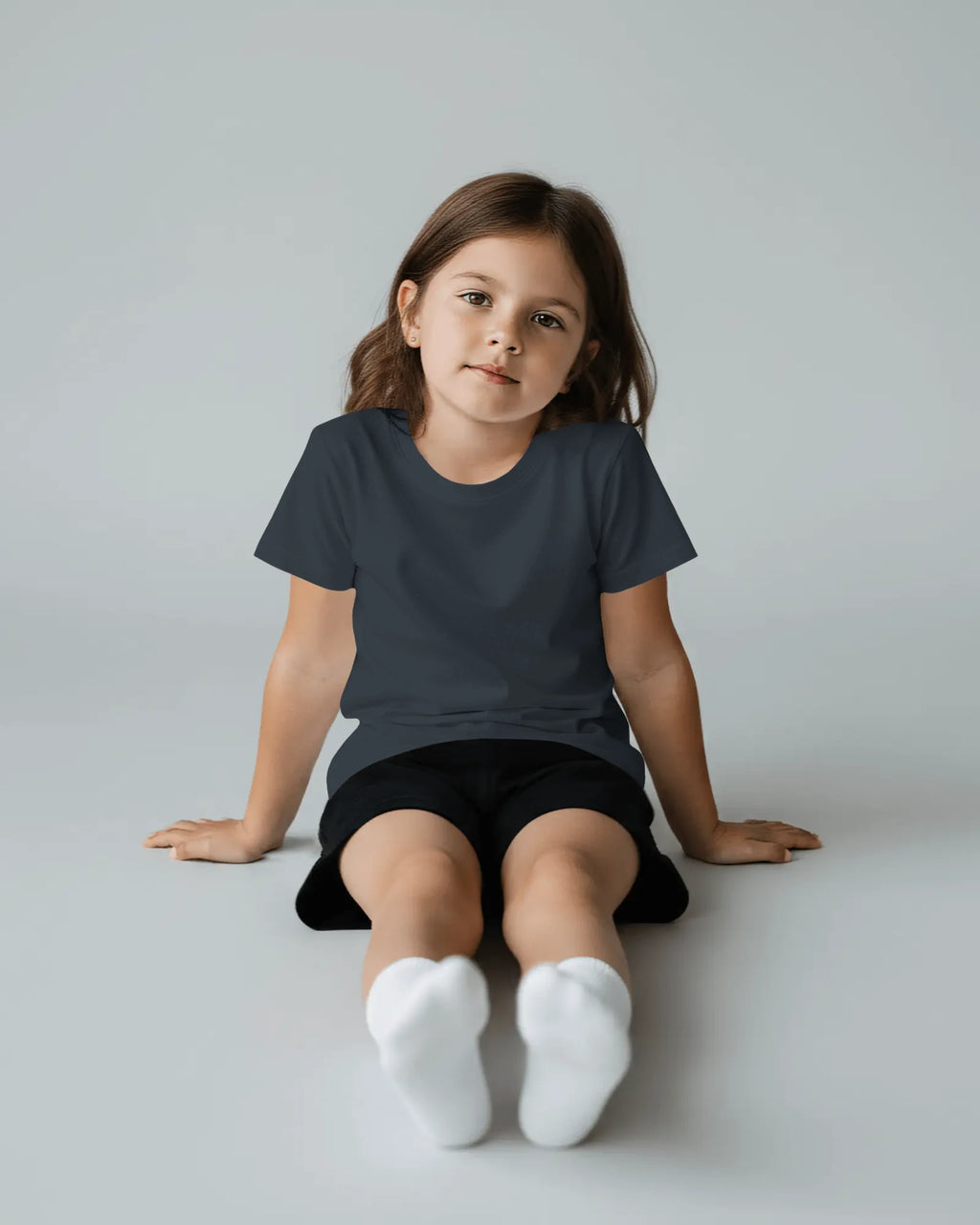 Navy blue girls' T-shirt featuring Spirit of Raje Warrior Legacy design by BhaariGear, front view showing bold graphic and comfortable fit.