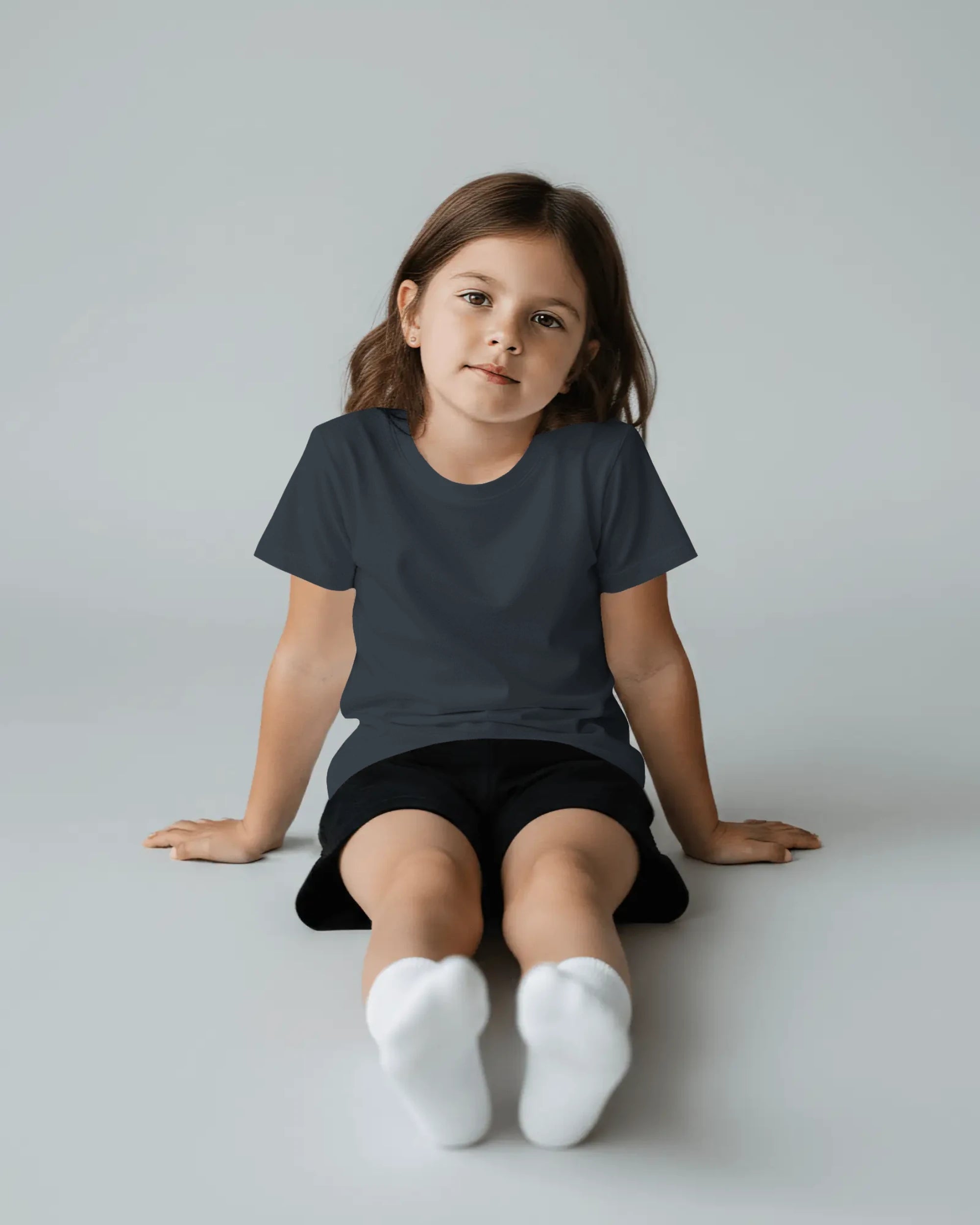 Navy blue girls' T-shirt featuring Spirit of Raje Warrior Legacy design by BhaariGear, front view showing bold graphic and comfortable fit.