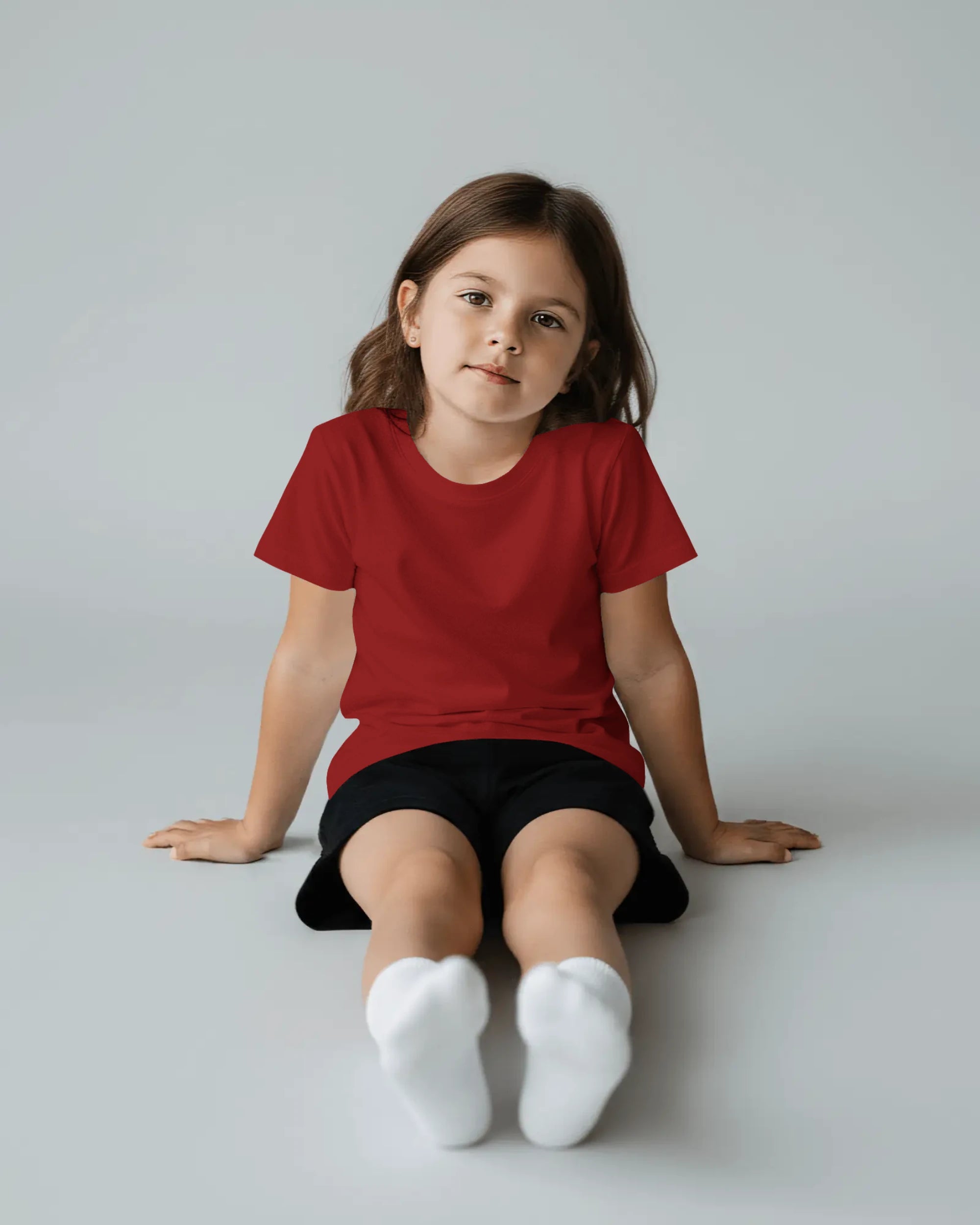 Red Spirit of Raje Girls T-Shirt by BhaariGear featuring a warrior legacy design, front view showing vivid artwork for kids.