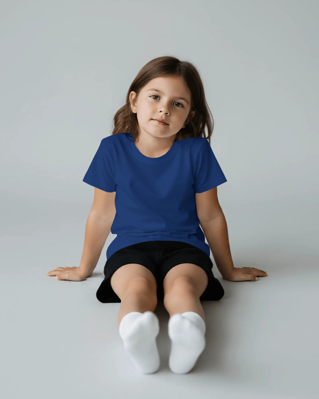 Royal blue girls' T-shirt featuring Spirit of Raje Warrior Legacy design by BhaariGear, front view showing bold graphic and comfortable fit.