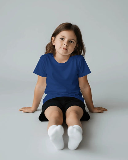 Royal blue girls' T-shirt featuring Spirit of Raje Warrior Legacy design by BhaariGear, front view showing bold graphic and comfortable fit.