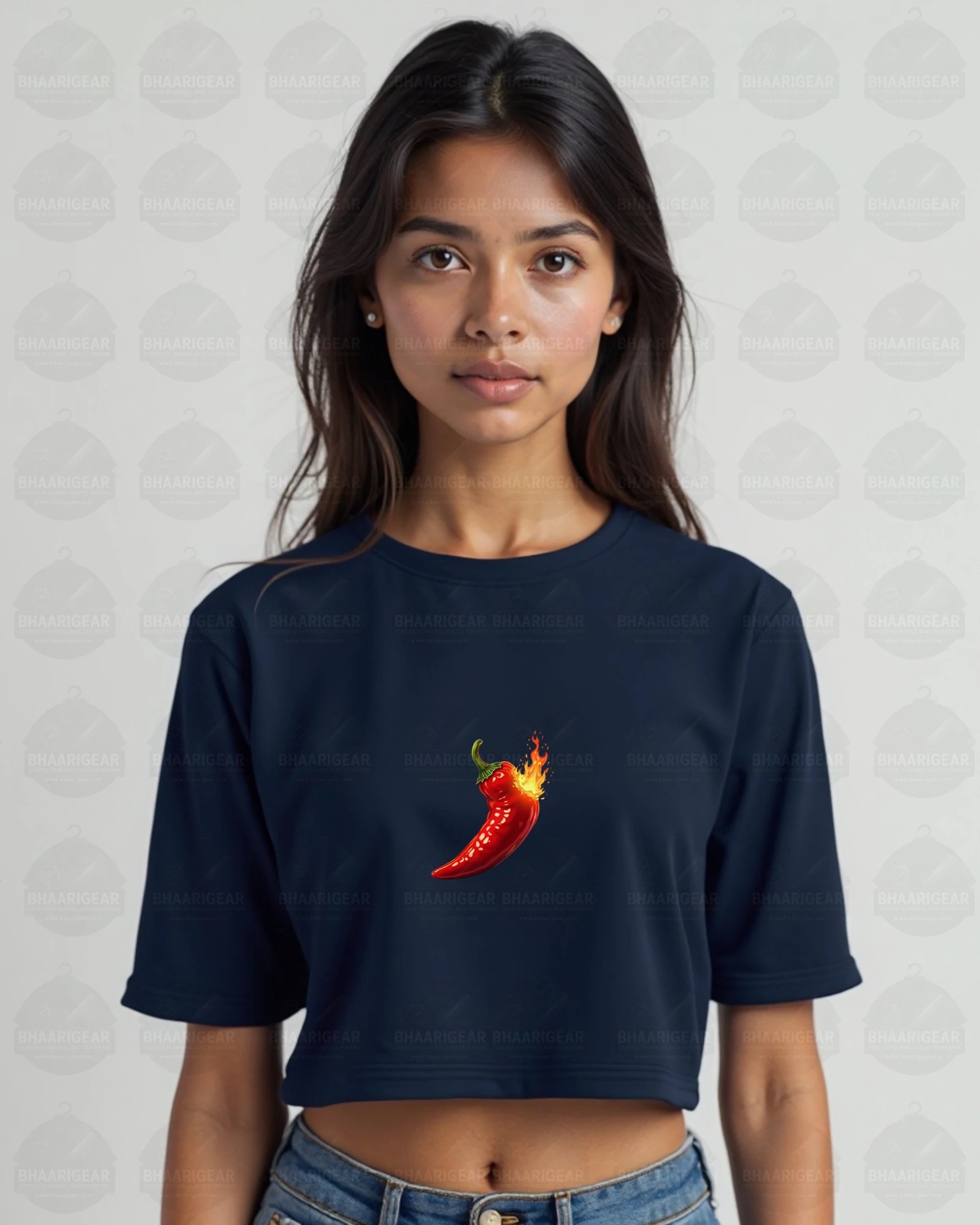 Women Chilli Crop Top – Bold Fire Graphic | BhaariGear® - BhaariGear